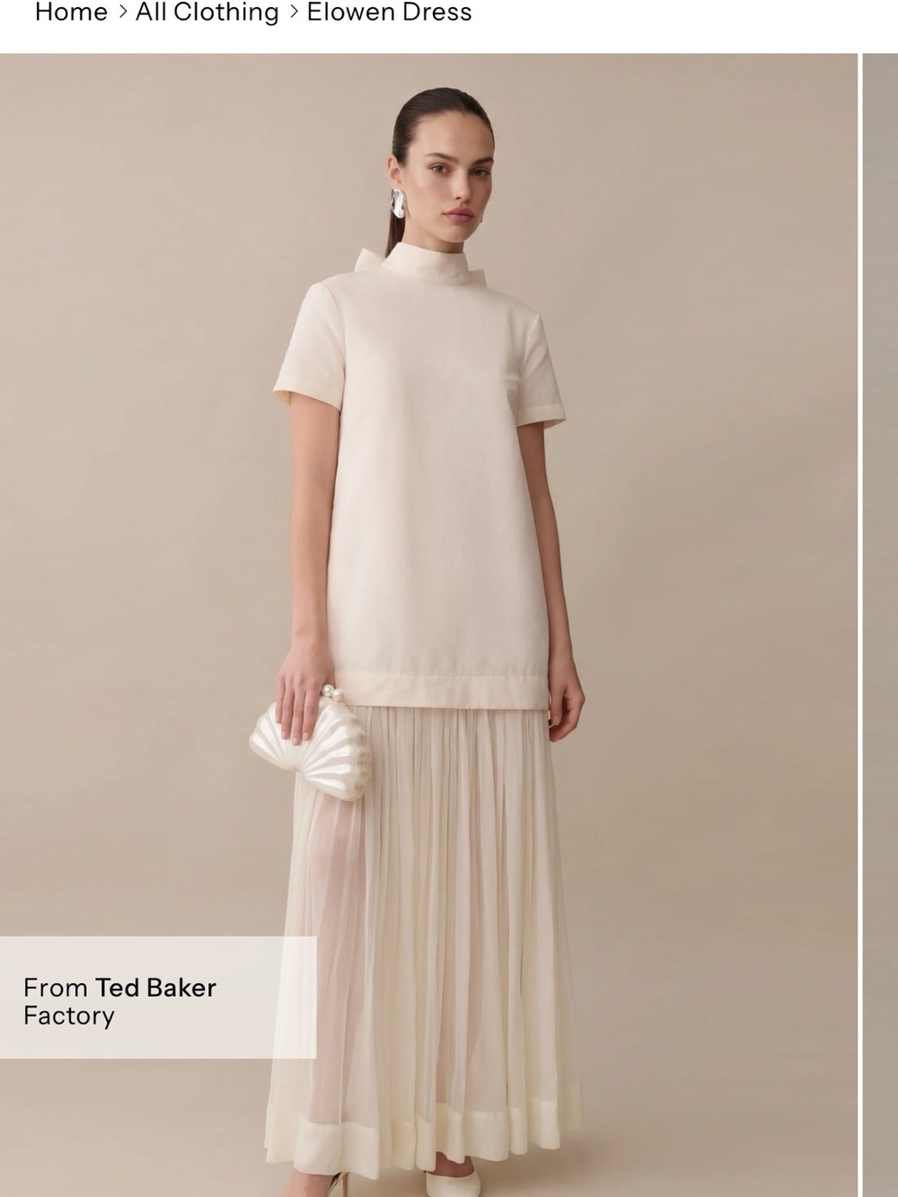 Ted Baker Cream High-Neck Short Sleeve Tunic Top